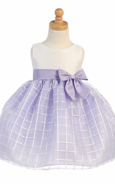 Tea-Length Bowed Sleeveless Organza Flower Girl Dress