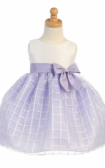 Tea-Length Bowed Sleeveless Organza Flower Girl Dress