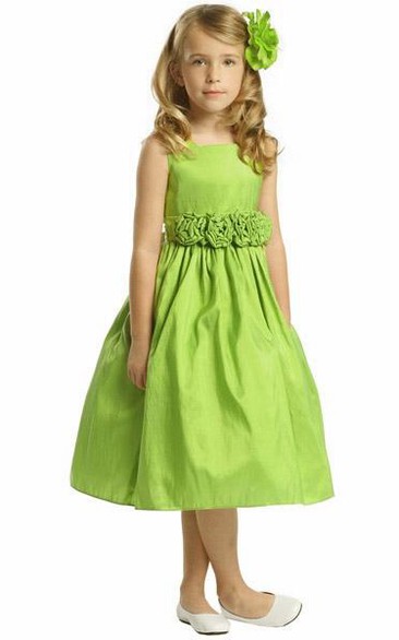 Tea-Length Tiered Taffeta Flower Girl Dress