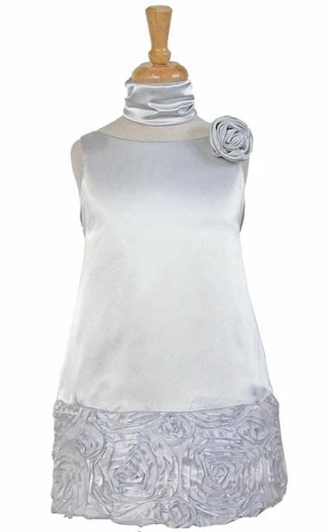 Knee-Length Cape Floral Lace&Charmeuse Flower Girl Dress With Embroidery