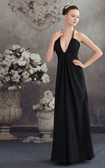 Sexy Sleeveless Deep V-Neck Ruched A-Line Dress With Zipper Back