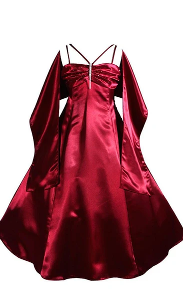 Sleeveless A-line Ruched Dress With Detachable Shawl