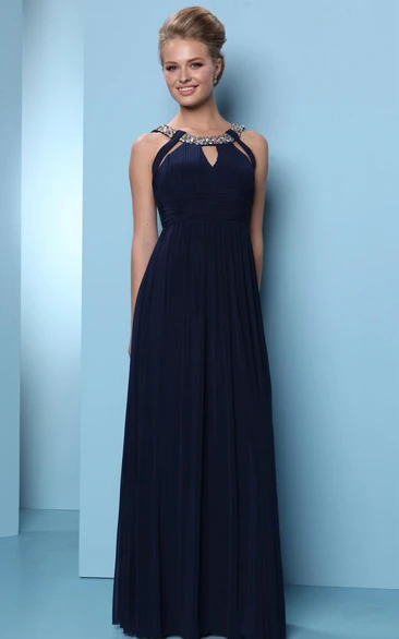Sheath Sleeveless Beaded Scoop-Neck Floor-Length Chiffon Bridesmaid Dress