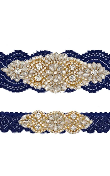 Blue Lace with Gold Beading