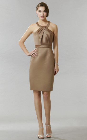 Pencil Knee-Length Strapped Sleeveless Satin Bridesmaid Dress
