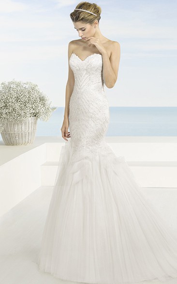 Mermaid Sweetheart Tulle Wedding Dress With Beading