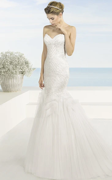Mermaid Sweetheart Tulle Wedding Dress With Beading