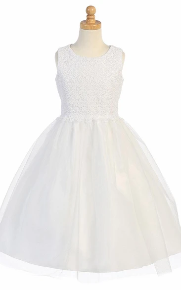 Floral Tiered Tulle&Lace Flower Girl Dress