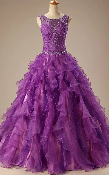 Ball Gown Floor-Length Sleeveless Beading Corset Back Lace Sequins Organza Satin Dress
