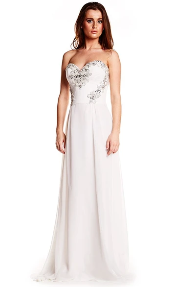 Sleeveless Sweetheart Ruched Chiffon Prom Dress With Beading And Bow