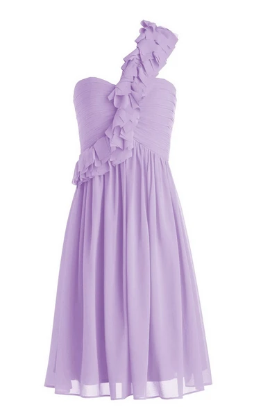 Petal One-shoulder Ruched Short Dress With Zipper Back