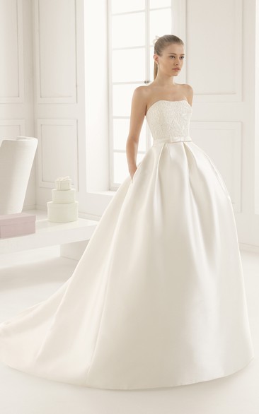 Strapless Embroidery Bodice Ball Gown With Pockets