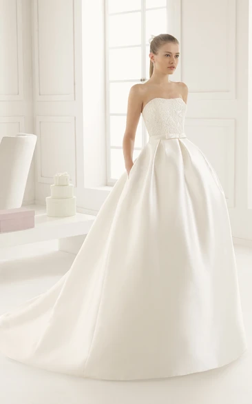Strapless Embroidery Bodice Ball Gown With Pockets