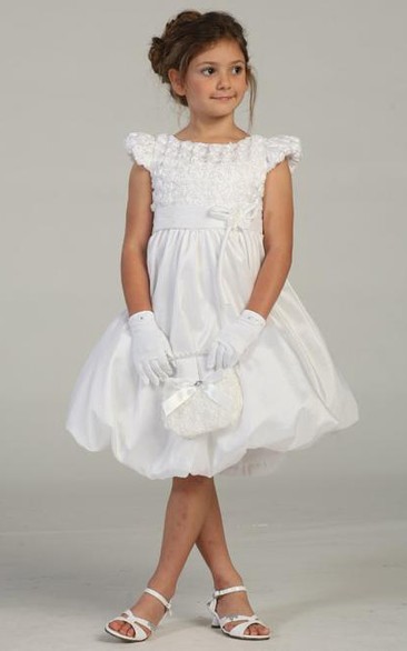Pleated Tiered Taffeta Flower Girl Dress