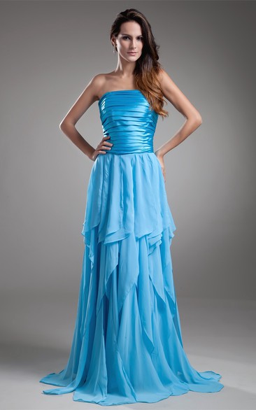 Strapless Maxi Draped Dress With Ruched Bodice