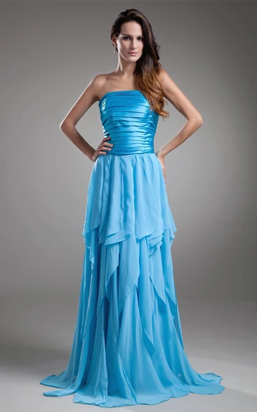 Strapless Maxi Draped Dress With Ruched Bodice