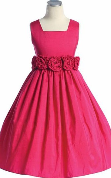 Tea-Length Tiered Taffeta Flower Girl Dress