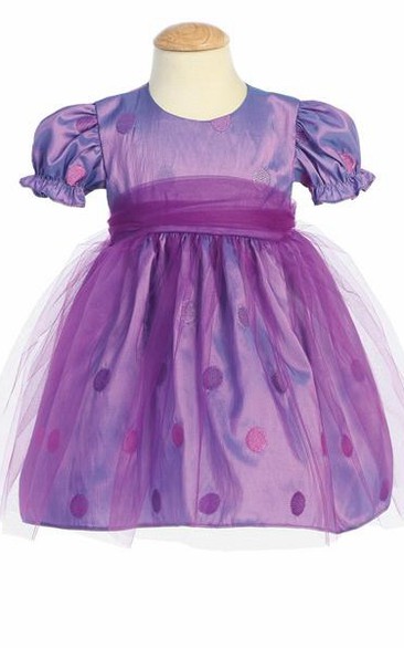 Tea-Length Bowed Embroideried Tulle&Taffeta Flower Girl Dress