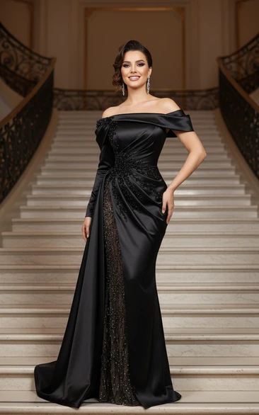 Glamorous Beaded Satin Formal Dress