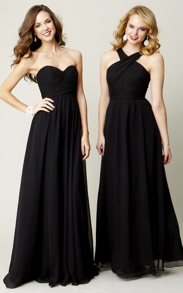 Floor-Length Sleeveless Criss-Cross Halter Chiffon Bridesmaid Dress