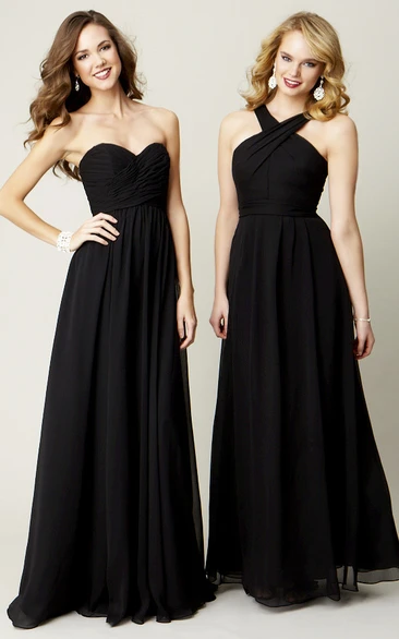Floor-Length Sleeveless Criss-Cross Halter Chiffon Bridesmaid Dress