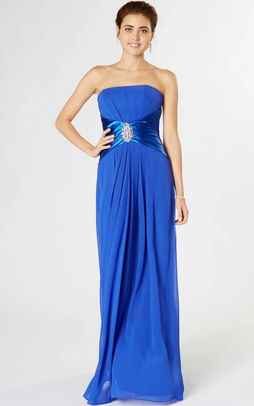 Ruched Strapless Chiffon Bridesmaid Dress With Broach And Corset Back