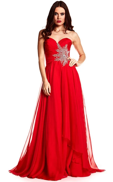 Floor-Length Sleeveless Criss-Cross Sweetheart Chiffon Prom Dress