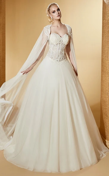 Sweetheart A-Line Bridal Gown With Detachable Cape And Lace Corset