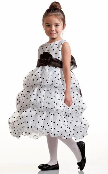 Tea-Length Tiered Organza Flower Girl Dress