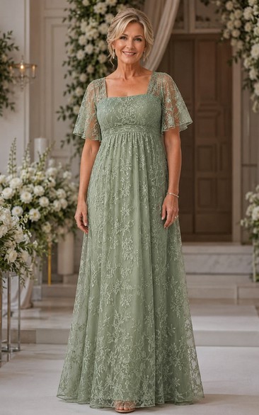 A-Line Scoop Short Sleeve Lace Mother Dress with Lace