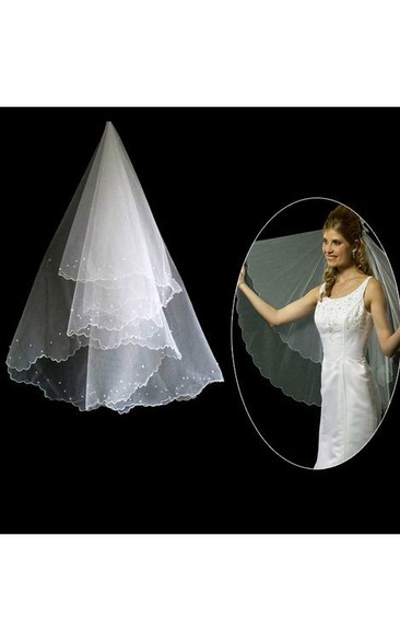 Crescent Edged Fingertip Wedding Veil with Beading