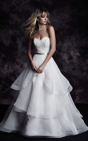 A-Line Long Dress With Tiers And Lace Bodice