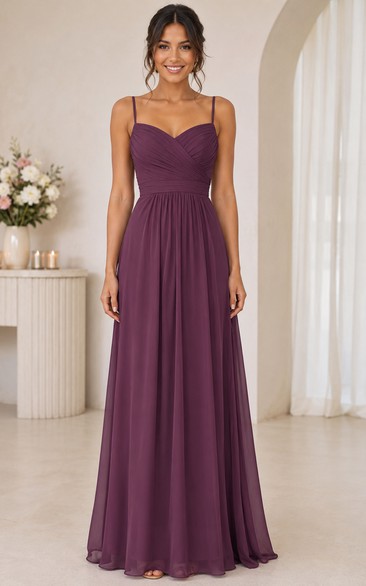 Plum A-Line Chiffon Spaghetti Strap Bridesmaid Dress