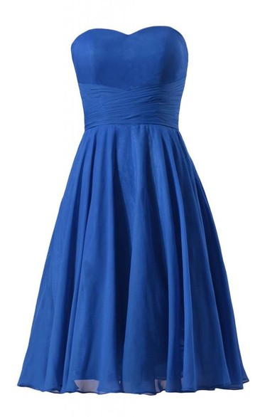 Sweetheart Ruched Sash Knee-length Pleated Chiffon Dress