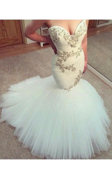 New Fashion Sweetheart Mermaid Wedding Dress Tulle Beaded