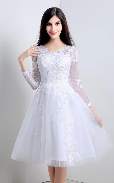 Noble Knee-length Lace and Tulle Dress With Long Sleeves