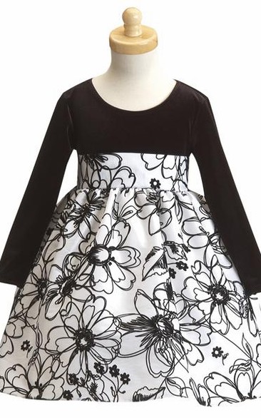 Long-Sleeve Tiered Taffeta Flower Girl Dress