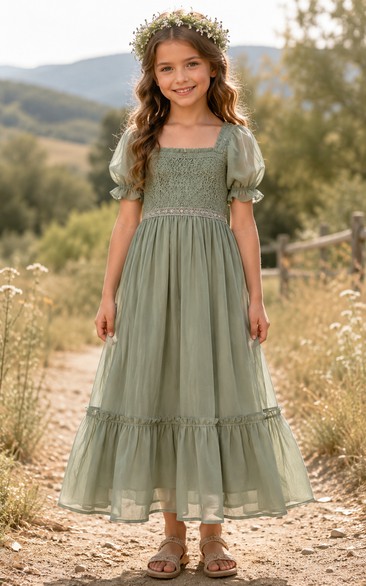 Sage A-Line Tulle Flower Girl Dress