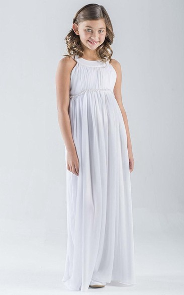 Floor-Length Empire Sleeveless Pleated Chiffon Flower Girl Dress