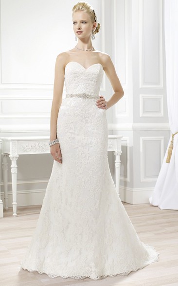 Sheath Sweetheart Jeweled Lace Wedding Dress