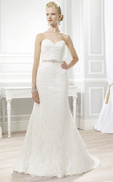 Sheath Sweetheart Jeweled Lace Wedding Dress
