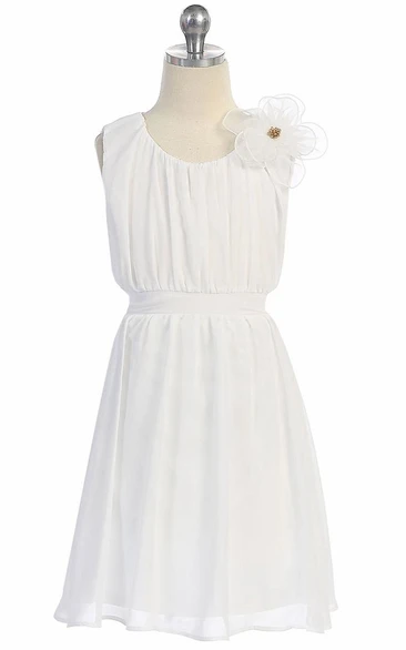 Floral Knee-Length Pleated Chiffon&Lace Flower Girl Dress