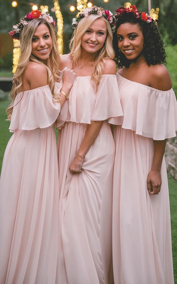 Adorable Pleated Off-the-shoulder Chiffon Bridesmaid Dress With Ruching
