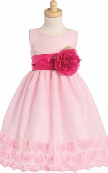 Tea-Length Tiered Tulle Flower Girl Dress