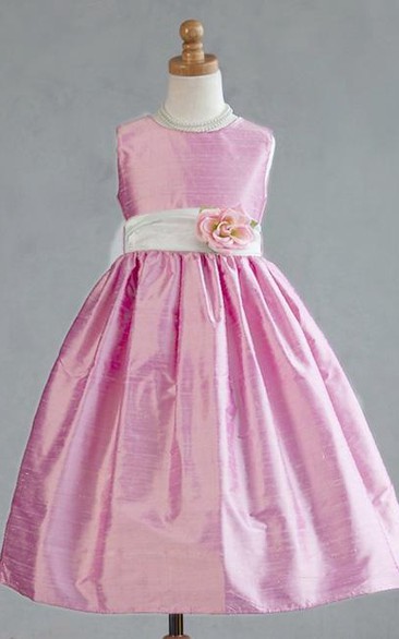 Tea-Length Sleeveless Organza Flower Girl Dress
