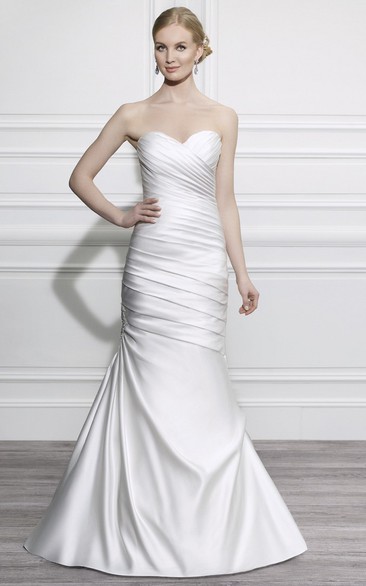 Mermaid Sweetheart Satin Wedding Dress With Criss Cross And Lace Up