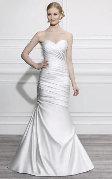 Mermaid Sweetheart Satin Wedding Dress With Criss Cross And Lace Up