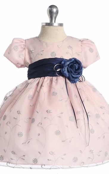Tea-Length Floral Embroideried Organza Flower Girl Dress