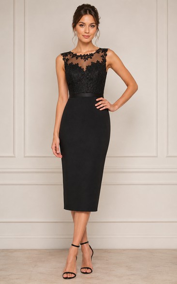 Illusion Lace Pencil Cocktail Dress