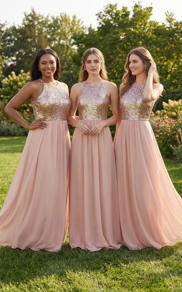 Spaghetti Strap Sequin & Chiffon Sheath